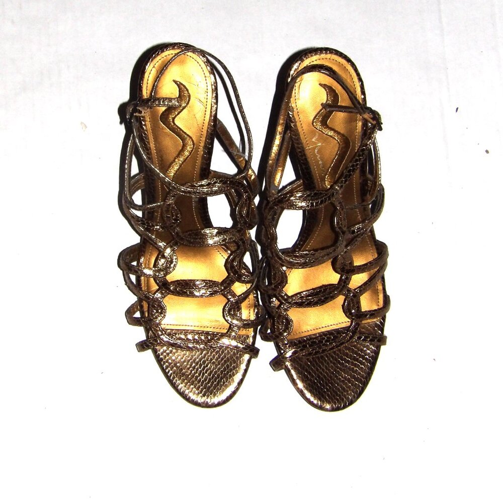 Nina Bronze Color Strappy 4" Heels Size 8.5 Slingback Sandals